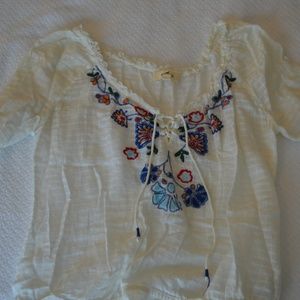 Embroidered, lace-up peasant top